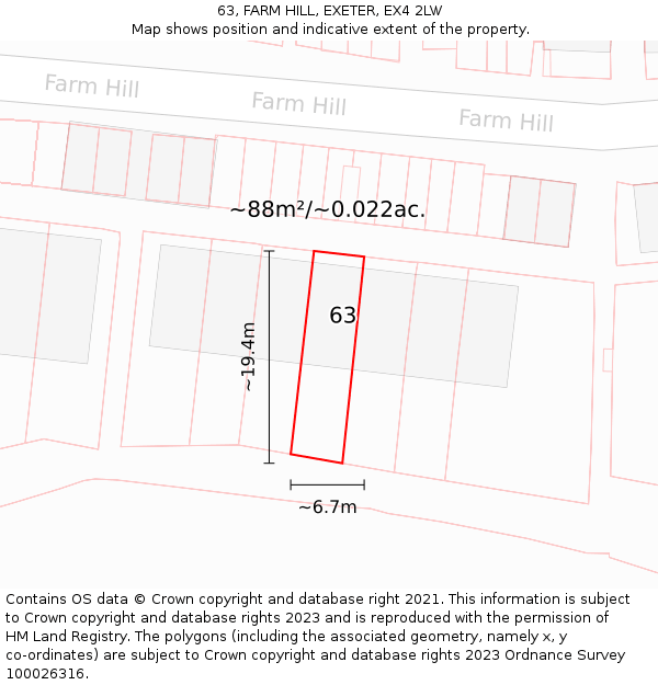 63, FARM HILL, EXETER, EX4 2LW: Plot and title map
