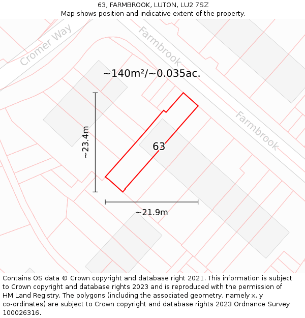 63, FARMBROOK, LUTON, LU2 7SZ: Plot and title map