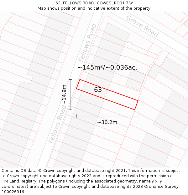 63, FELLOWS ROAD, COWES, PO31 7JW: Plot and title map