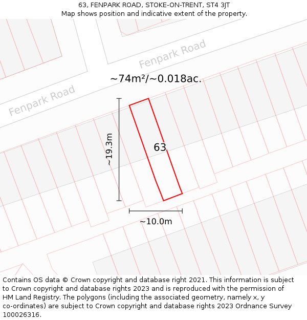 63, FENPARK ROAD, STOKE-ON-TRENT, ST4 3JT: Plot and title map