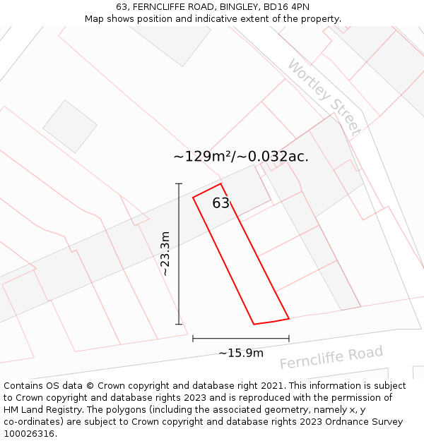 63, FERNCLIFFE ROAD, BINGLEY, BD16 4PN: Plot and title map