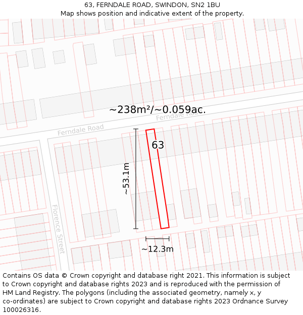 63, FERNDALE ROAD, SWINDON, SN2 1BU: Plot and title map