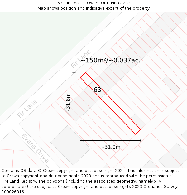 63, FIR LANE, LOWESTOFT, NR32 2RB: Plot and title map