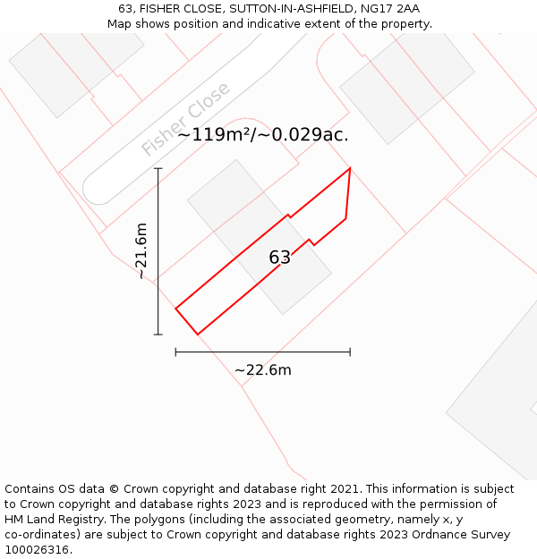 63, FISHER CLOSE, SUTTON-IN-ASHFIELD, NG17 2AA: Plot and title map