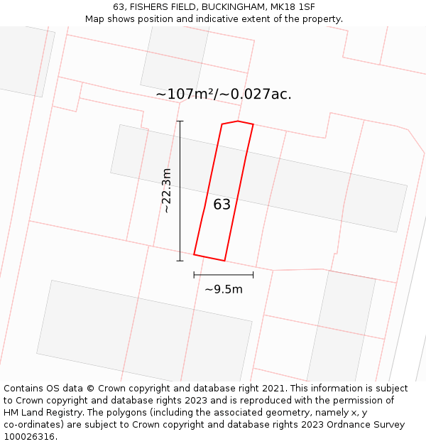 63, FISHERS FIELD, BUCKINGHAM, MK18 1SF: Plot and title map