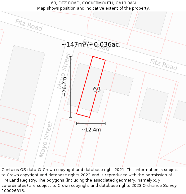 63, FITZ ROAD, COCKERMOUTH, CA13 0AN: Plot and title map