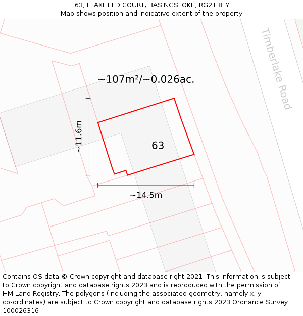 63, FLAXFIELD COURT, BASINGSTOKE, RG21 8FY: Plot and title map
