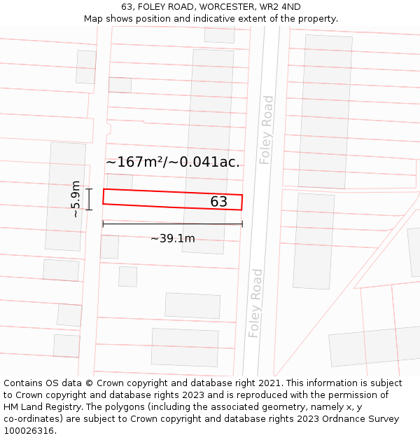 63, FOLEY ROAD, WORCESTER, WR2 4ND: Plot and title map