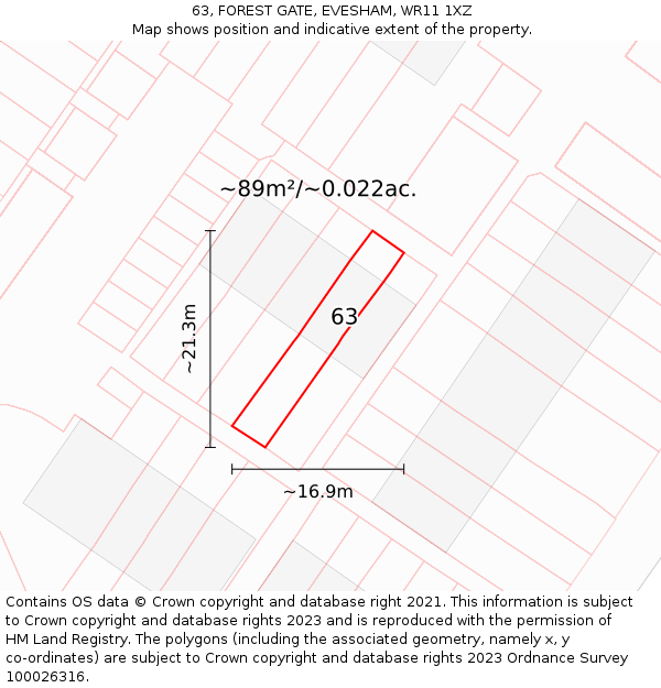 63, FOREST GATE, EVESHAM, WR11 1XZ: Plot and title map