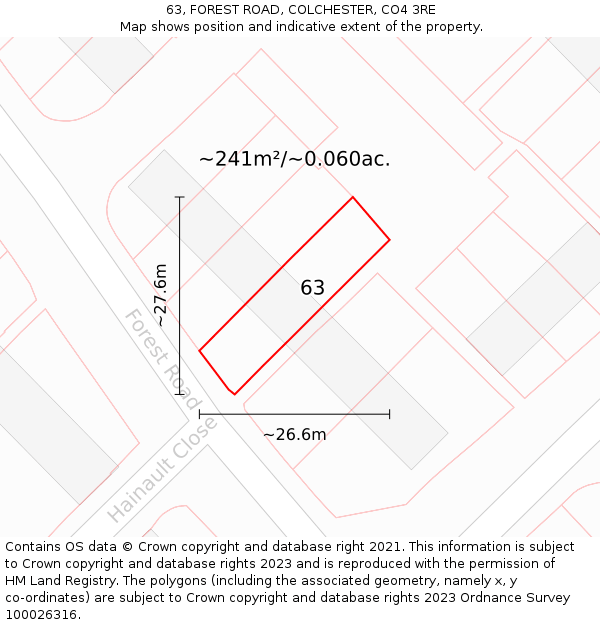 63, FOREST ROAD, COLCHESTER, CO4 3RE: Plot and title map