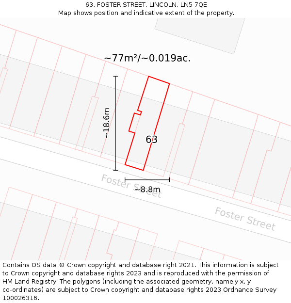 63, FOSTER STREET, LINCOLN, LN5 7QE: Plot and title map