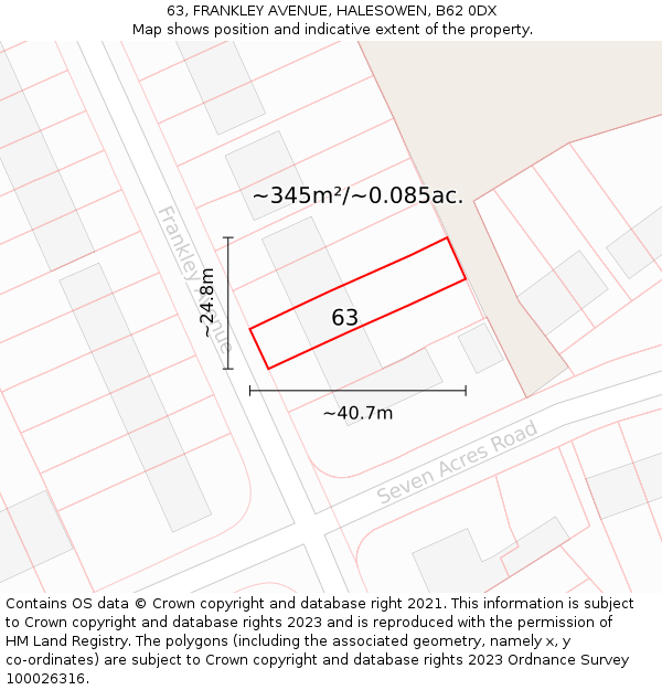 63, FRANKLEY AVENUE, HALESOWEN, B62 0DX: Plot and title map