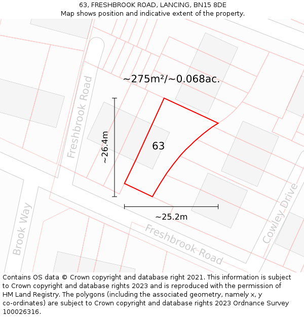63, FRESHBROOK ROAD, LANCING, BN15 8DE: Plot and title map