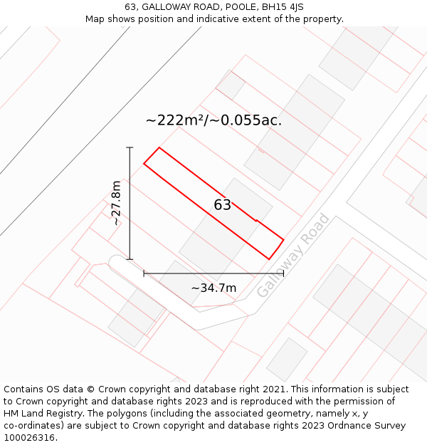 63, GALLOWAY ROAD, POOLE, BH15 4JS: Plot and title map