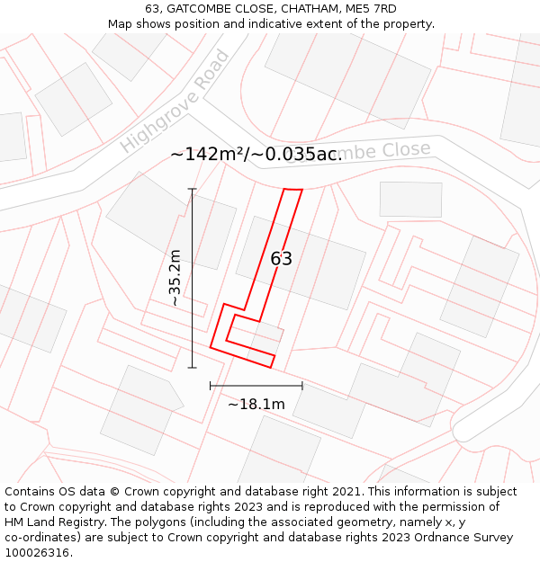 63, GATCOMBE CLOSE, CHATHAM, ME5 7RD: Plot and title map