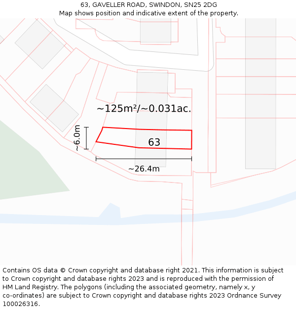 63, GAVELLER ROAD, SWINDON, SN25 2DG: Plot and title map