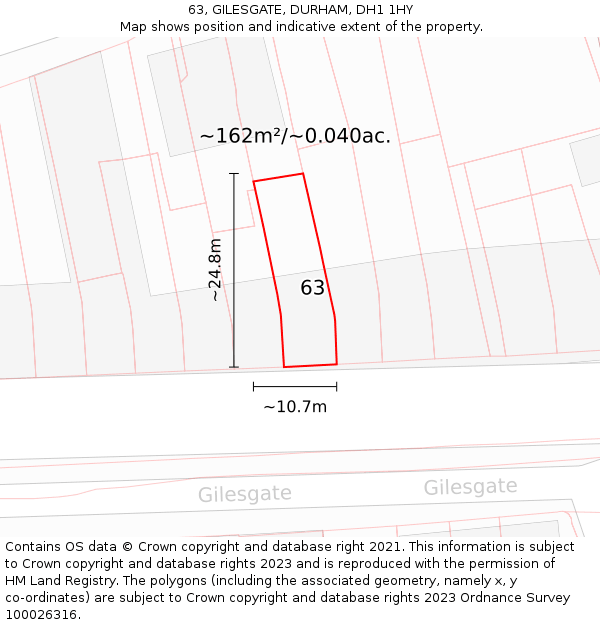 63, GILESGATE, DURHAM, DH1 1HY: Plot and title map