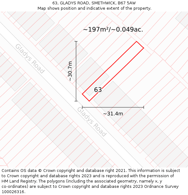 63, GLADYS ROAD, SMETHWICK, B67 5AW: Plot and title map