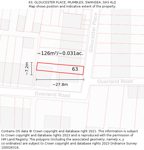 63, GLOUCESTER PLACE, MUMBLES, SWANSEA, SA3 4LQ: Plot and title map
