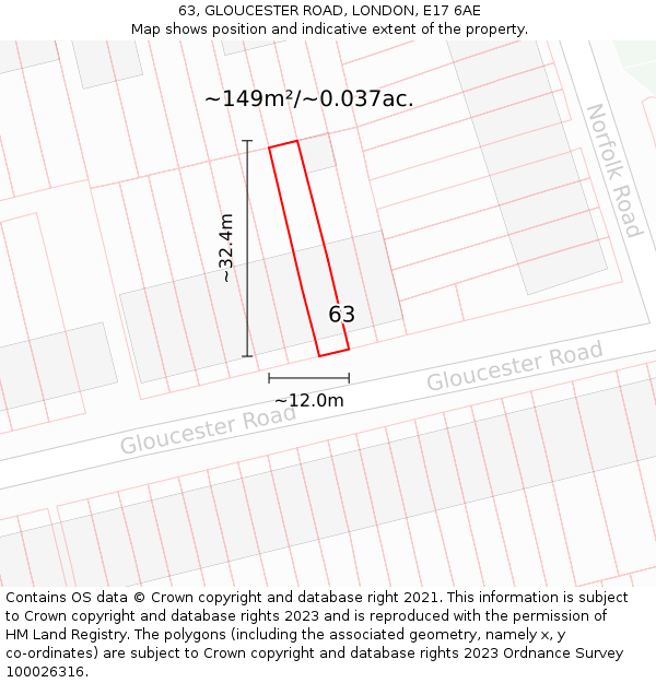 63, GLOUCESTER ROAD, LONDON, E17 6AE: Plot and title map
