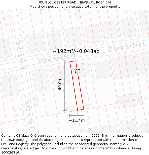 63, GLOUCESTER ROAD, NEWBURY, RG14 5JN: Plot and title map
