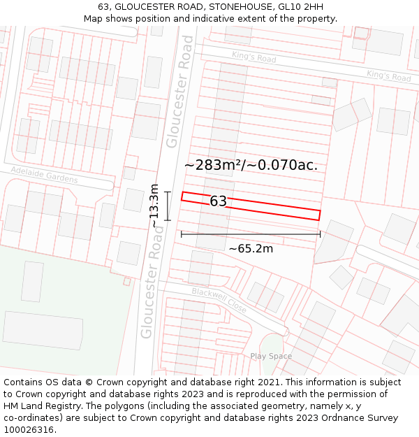 63, GLOUCESTER ROAD, STONEHOUSE, GL10 2HH: Plot and title map