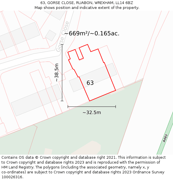 63, GORSE CLOSE, RUABON, WREXHAM, LL14 6BZ: Plot and title map