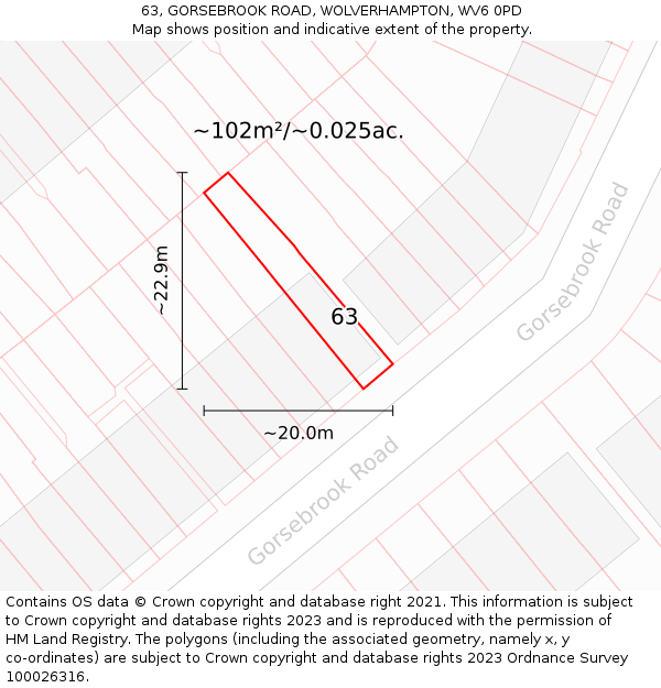 63, GORSEBROOK ROAD, WOLVERHAMPTON, WV6 0PD: Plot and title map
