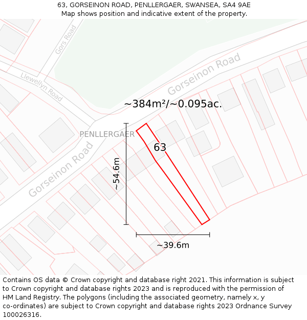 63, GORSEINON ROAD, PENLLERGAER, SWANSEA, SA4 9AE: Plot and title map