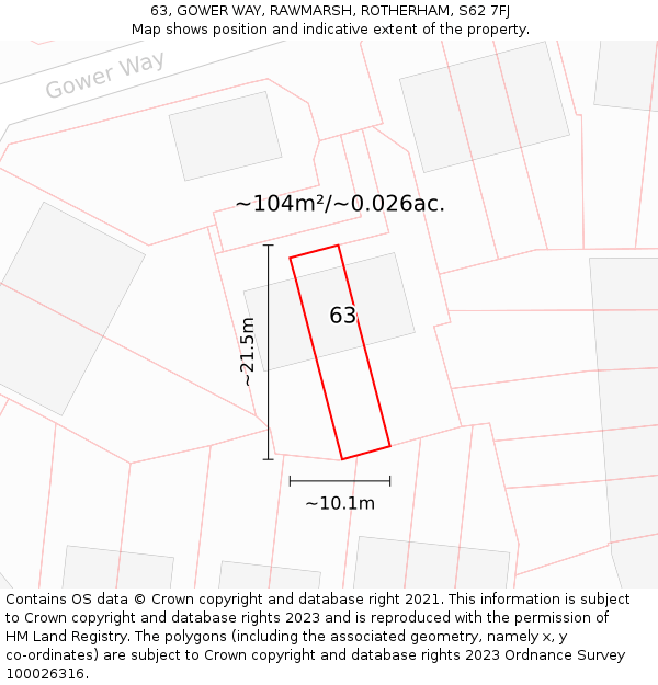 63, GOWER WAY, RAWMARSH, ROTHERHAM, S62 7FJ: Plot and title map