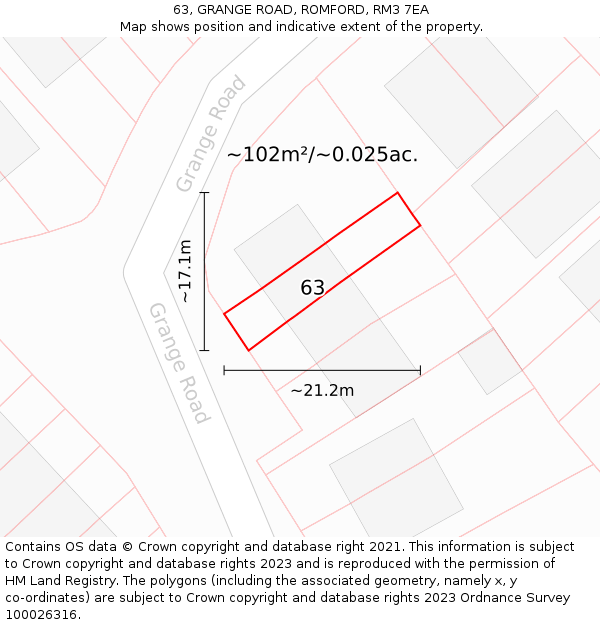 63, GRANGE ROAD, ROMFORD, RM3 7EA: Plot and title map