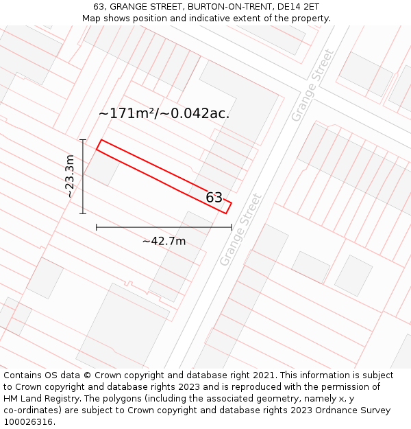 63, GRANGE STREET, BURTON-ON-TRENT, DE14 2ET: Plot and title map