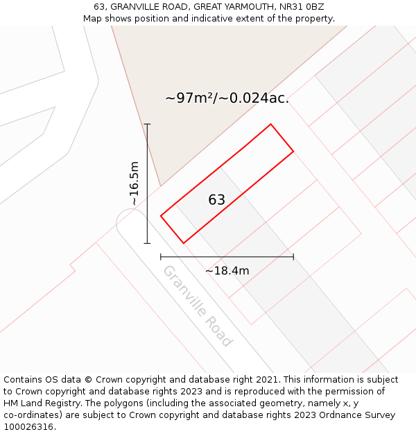 63, GRANVILLE ROAD, GREAT YARMOUTH, NR31 0BZ: Plot and title map
