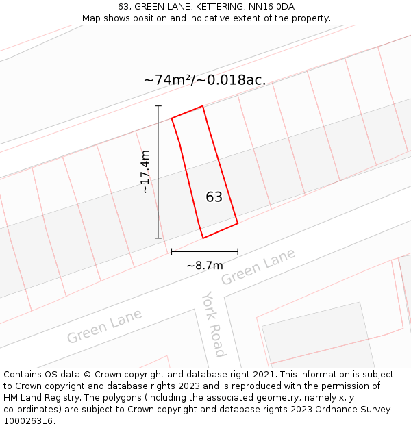 63, GREEN LANE, KETTERING, NN16 0DA: Plot and title map