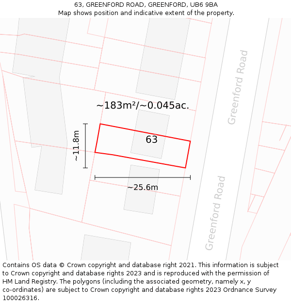 63, GREENFORD ROAD, GREENFORD, UB6 9BA: Plot and title map
