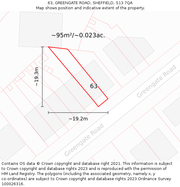 63, GREENGATE ROAD, SHEFFIELD, S13 7QA: Plot and title map