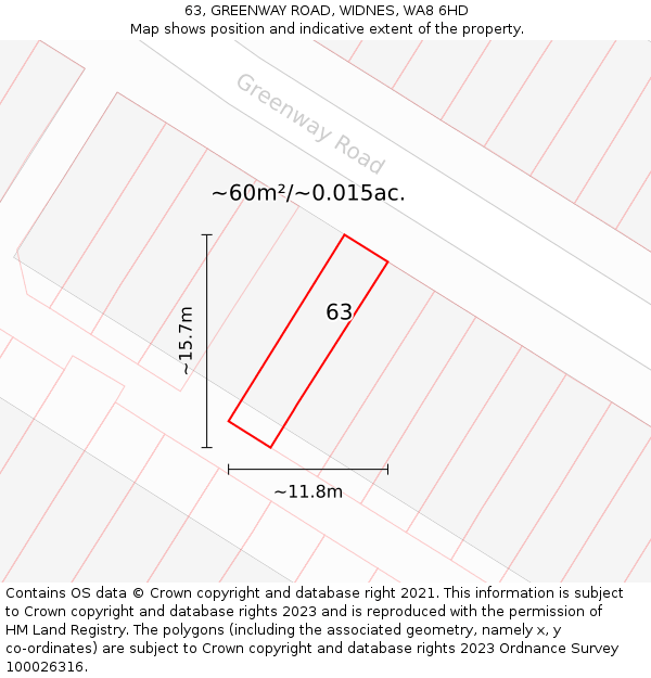 63, GREENWAY ROAD, WIDNES, WA8 6HD: Plot and title map