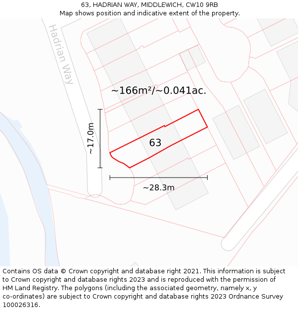 63, HADRIAN WAY, MIDDLEWICH, CW10 9RB: Plot and title map