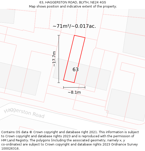63, HAGGERSTON ROAD, BLYTH, NE24 4GS: Plot and title map
