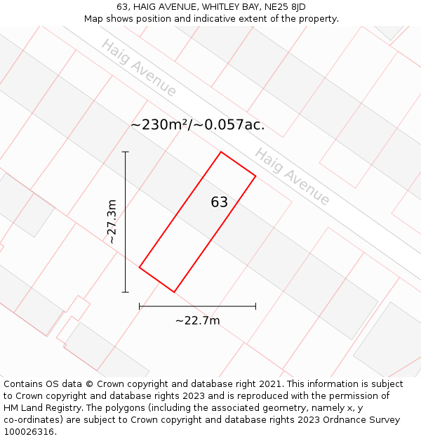 63, HAIG AVENUE, WHITLEY BAY, NE25 8JD: Plot and title map