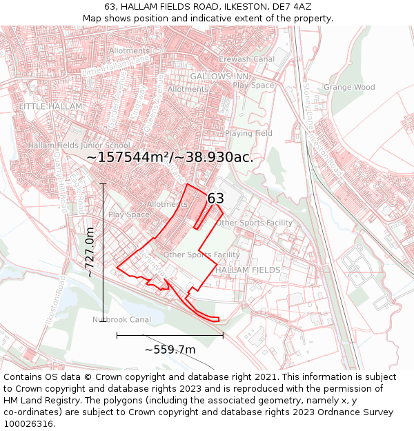 63, HALLAM FIELDS ROAD, ILKESTON, DE7 4AZ: Plot and title map