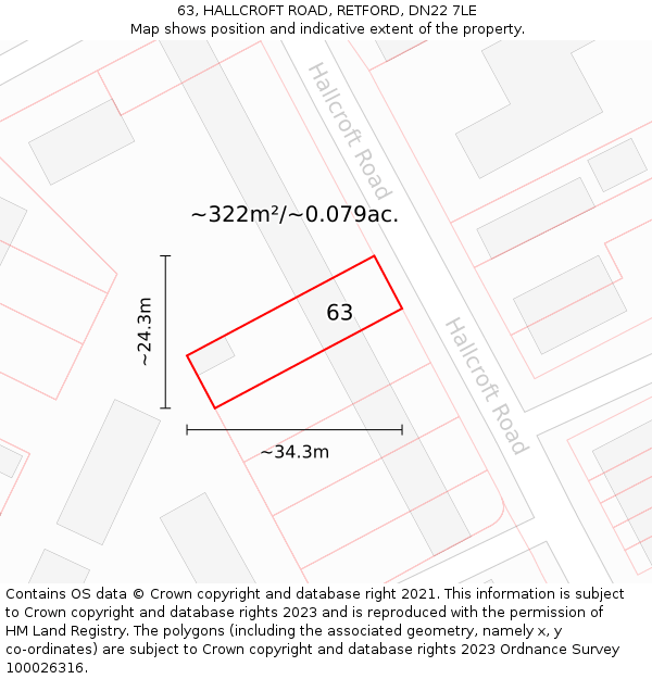 63, HALLCROFT ROAD, RETFORD, DN22 7LE: Plot and title map