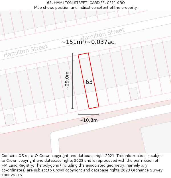 63, HAMILTON STREET, CARDIFF, CF11 9BQ: Plot and title map
