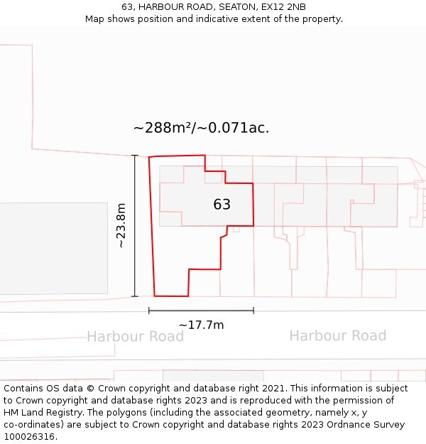 63, HARBOUR ROAD, SEATON, EX12 2NB: Plot and title map