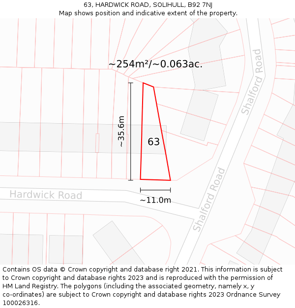 63, HARDWICK ROAD, SOLIHULL, B92 7NJ: Plot and title map