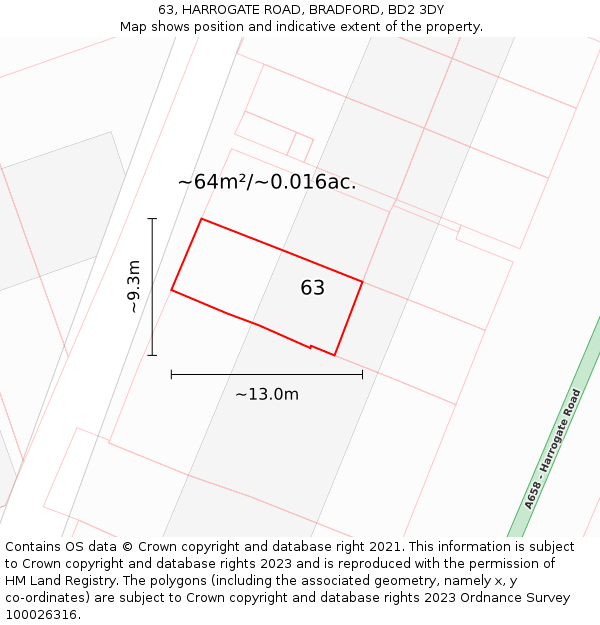 63, HARROGATE ROAD, BRADFORD, BD2 3DY: Plot and title map