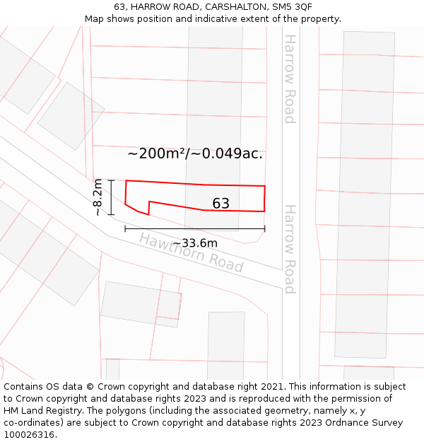 63, HARROW ROAD, CARSHALTON, SM5 3QF: Plot and title map