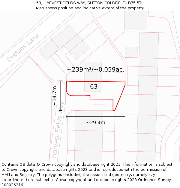 63, HARVEST FIELDS WAY, SUTTON COLDFIELD, B75 5TH: Plot and title map