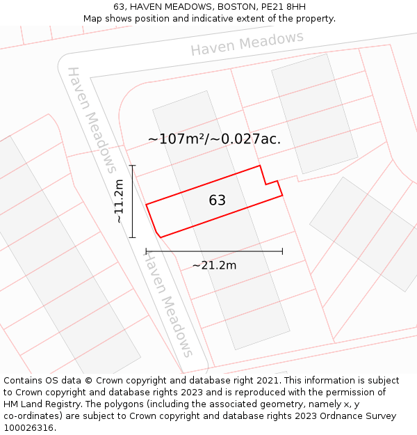 63, HAVEN MEADOWS, BOSTON, PE21 8HH: Plot and title map