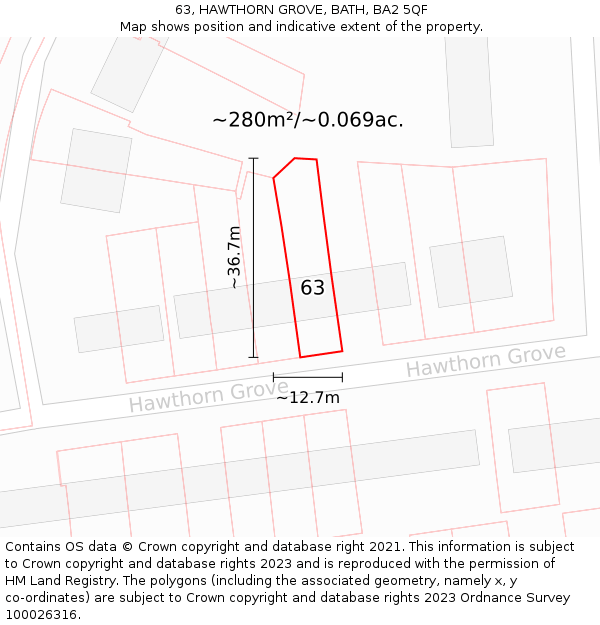 63, HAWTHORN GROVE, BATH, BA2 5QF: Plot and title map